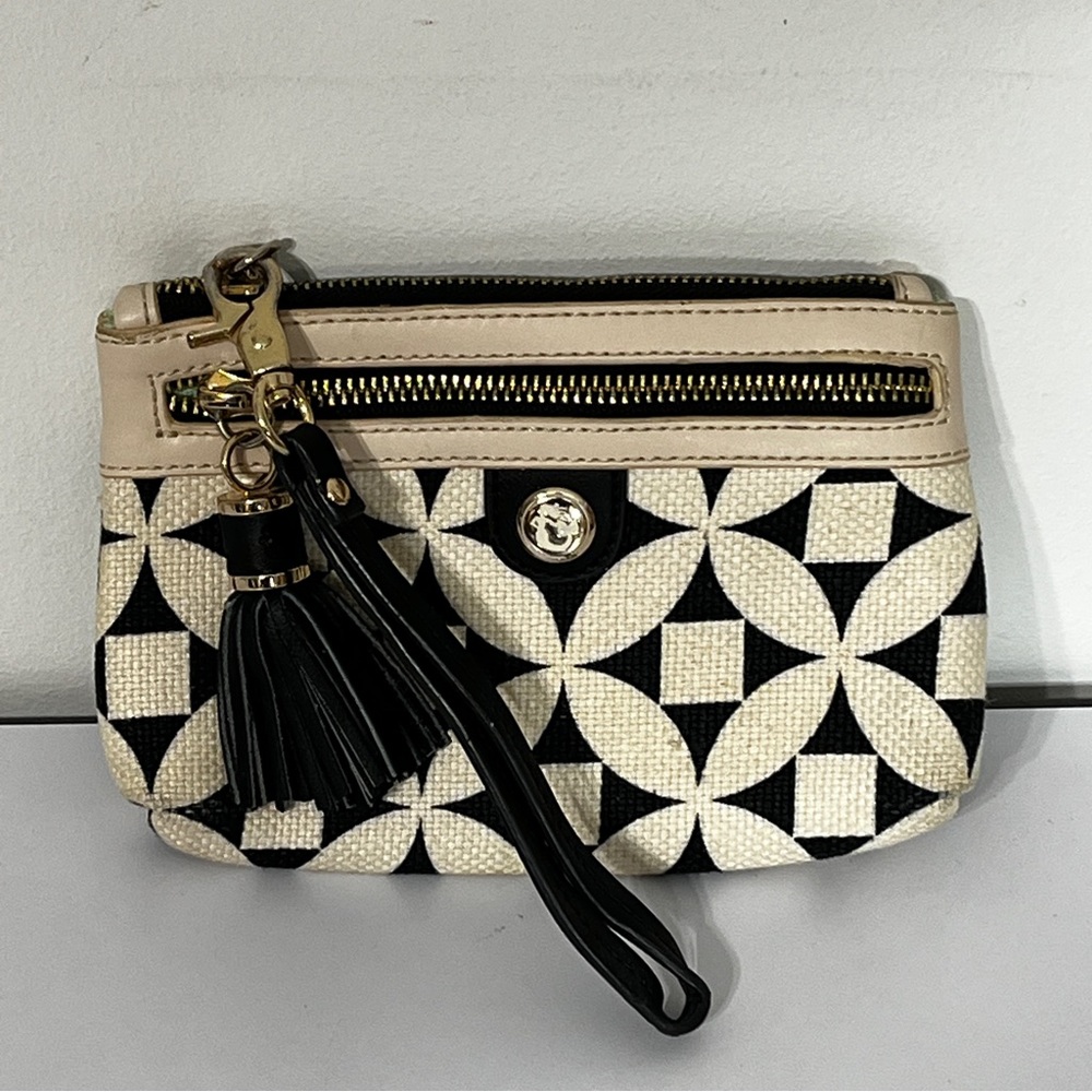Spartina Tassel Black and Cream Wristlet